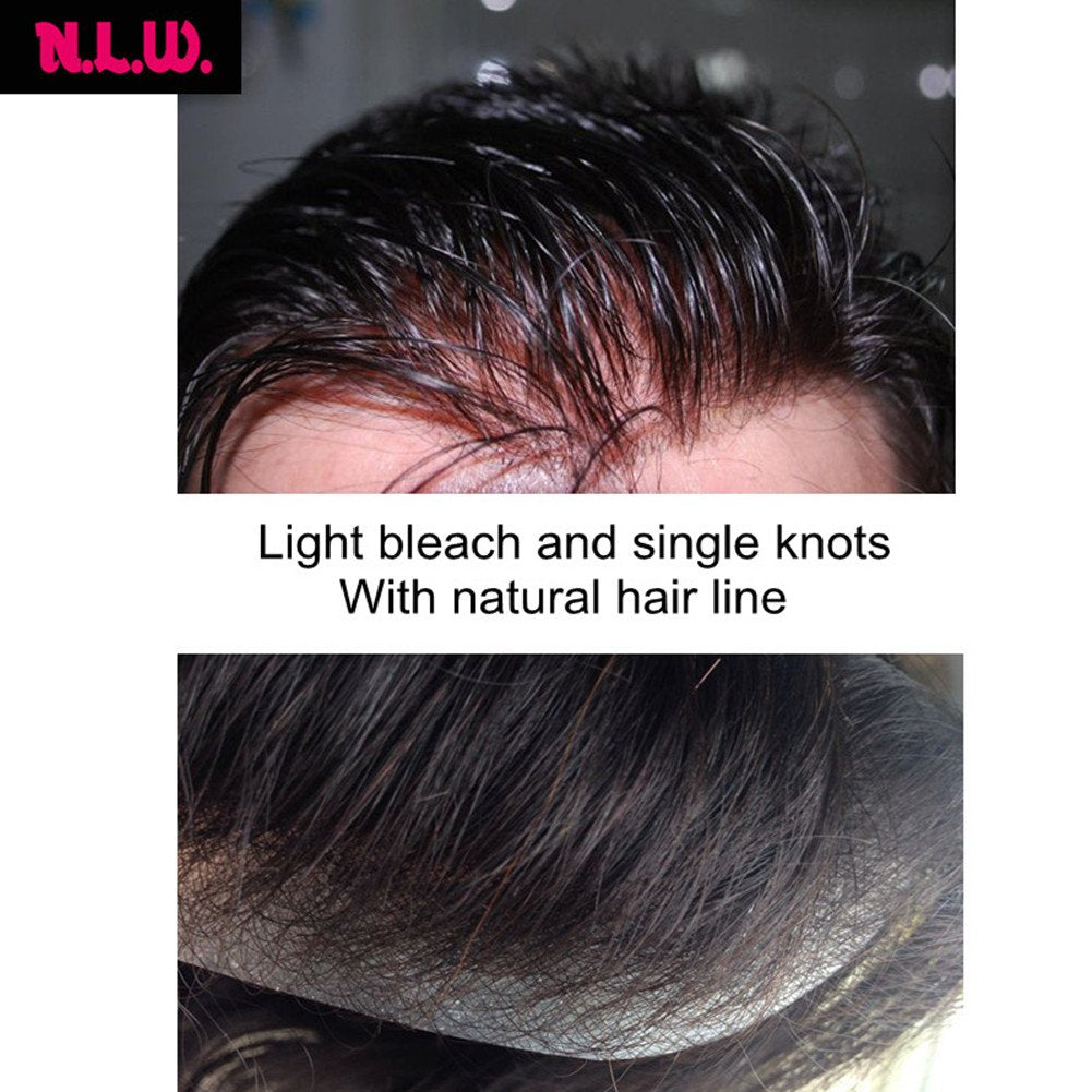 PU Skin Toupee for Men, N.L.W. European Human Hair Pieces for Men with 10 x 8 PU Thin 0.04cm Skin, 1B Off Black