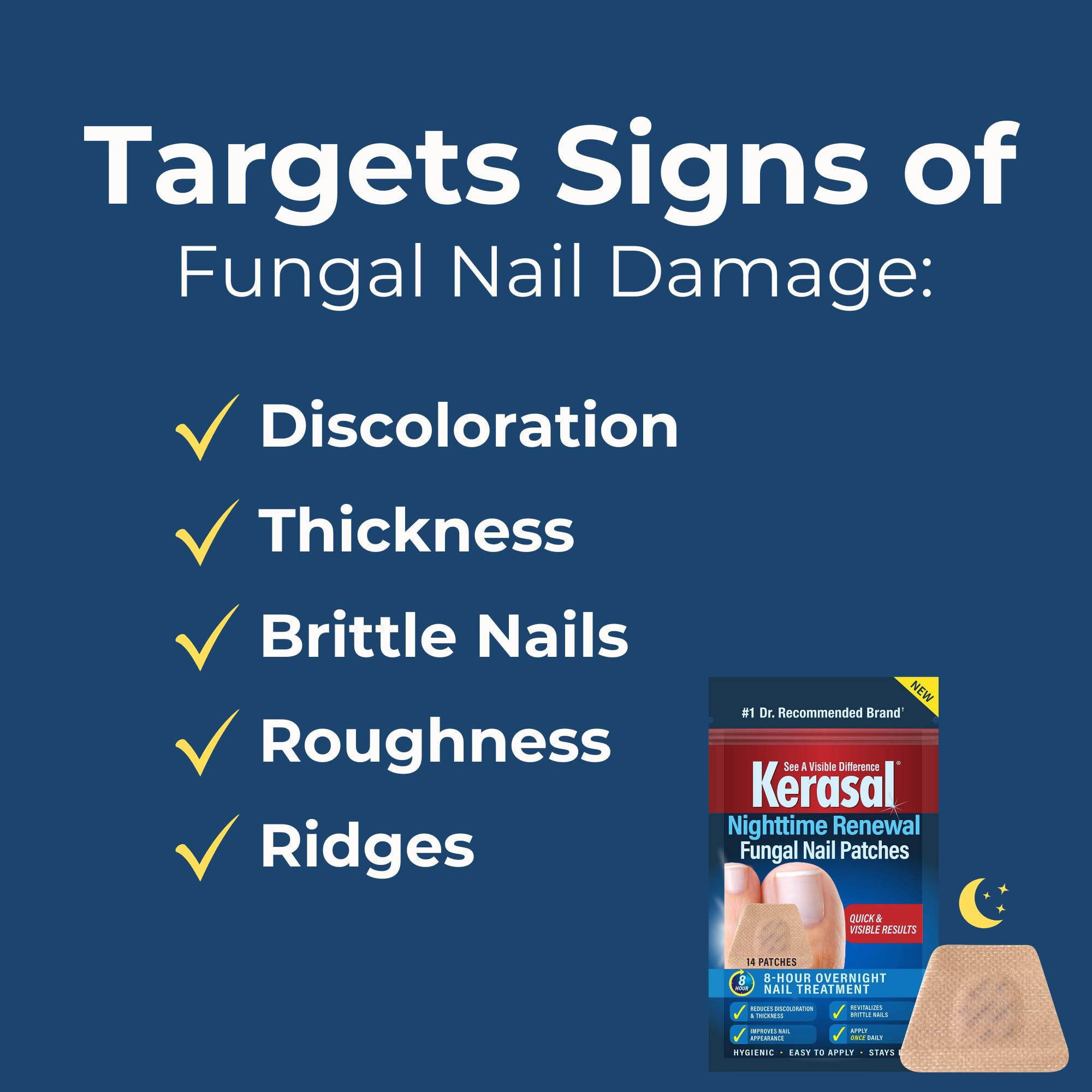 Kerasal Nighttime Renewal Fungal Nail Patches - 14 Patch - Overnight Nail Repair for Nail Fungus Damage, 8-Hour Nail Treatment Restores Healthy Appearance
