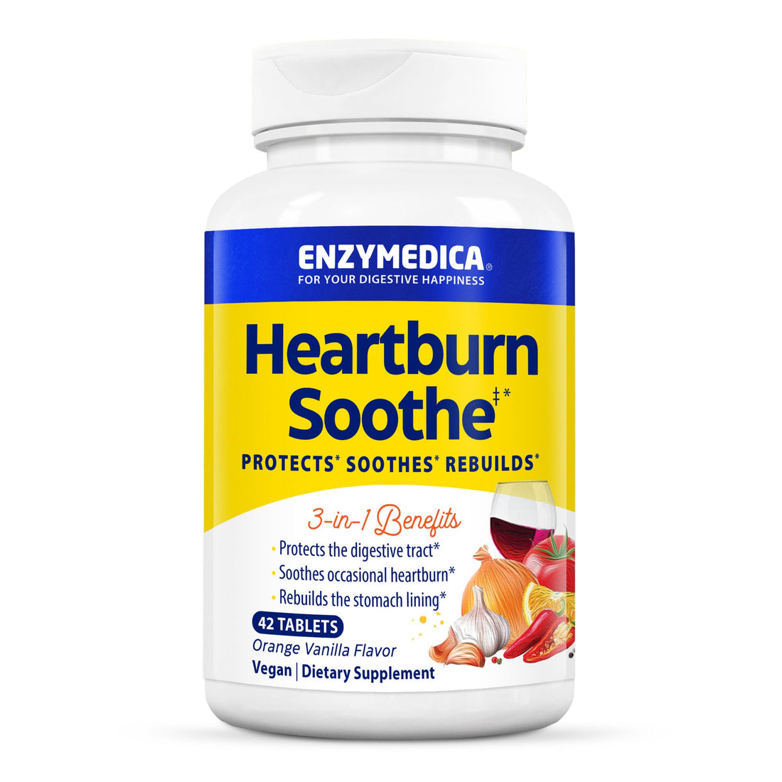 Enzymedica, Heartburn Soothe, Fast-Acting Digestive Aid, Vanilla Orange, 42 Chews (21 Servings)