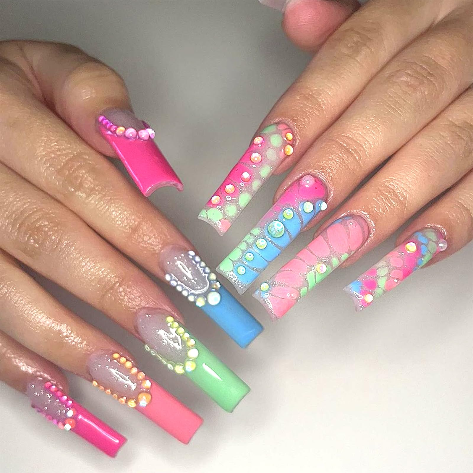 NAISKA 500Pcs Nail Rhinestones Set 3D Aurora Candy Colorful Rhinestones Beads Gems Stones Rhinestones Nail Art Decoration for Nail DIY Crafts