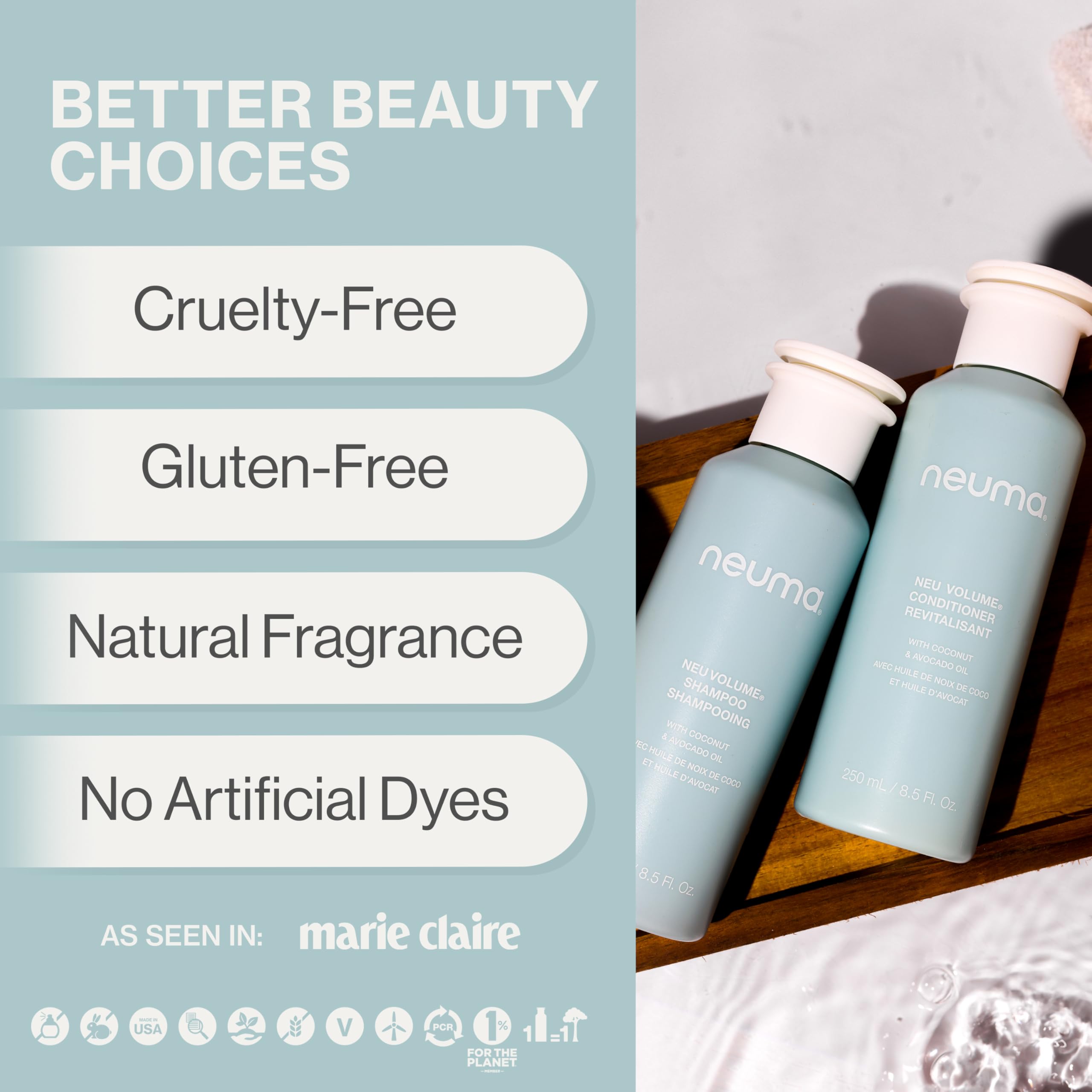 NEUMA Neu Volume Holiday Gift Set — Neu Volume Shampoo (8.5 Fl. Oz.), Volume Conditioner (8.5 Fl. Oz.), and Styling Volume Hair Spray (6.7 Fl. Oz.) — Fennel, Ylang Ylang, Patchouli and Vanilla Scent