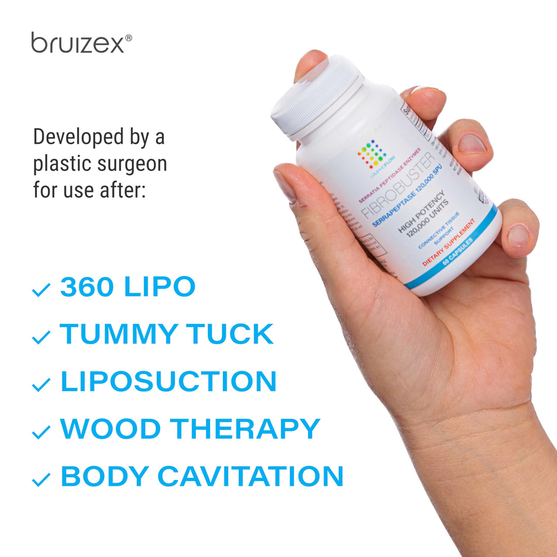 Bruizex FibroBuster: Serrapeptase Proteolytic Enzymes 120,000 SPU, Fibrosis Treatment, Scar & Keloid Removal Supplement for Post Surgery Recovery, Immune Support Supplement, 60 Capsules