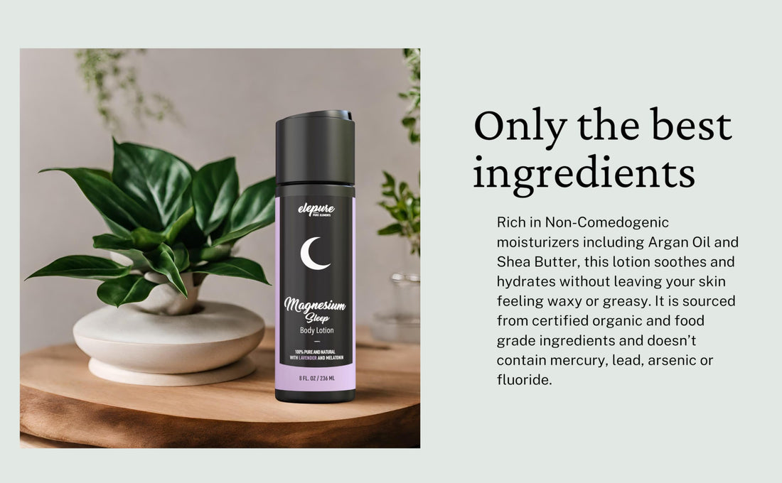 Elepure Pure Elements Magnesium Sleep Lotion with Lavender and Melatonin - Topical Application Night Cream- High Potency - Organic Materials - Large Size - Great Value - 8 fl. oz