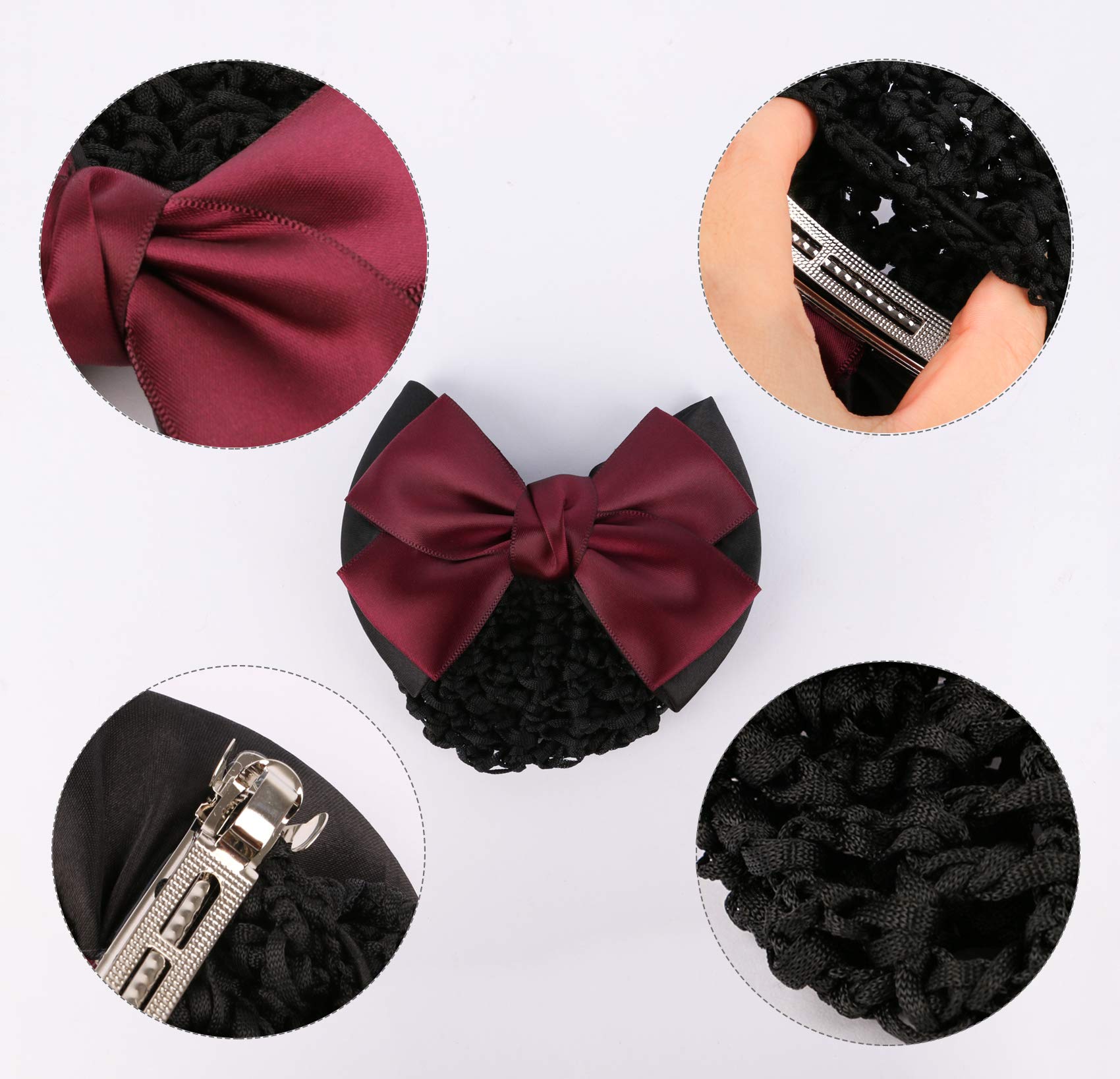 Driew Hair Styling Accessories Snood Net Bow Decorate Barrette Hair Net Bun Cover Net Mix Color 6 Pcs/set