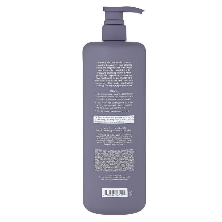 Kristin Ess Hair The One Purple Conditioner - Toning for Blonde Hair, Neutralizes Brass + Yellow Tones, Moisturizing Conditioner, Keratin Safe, 33.8 fl oz