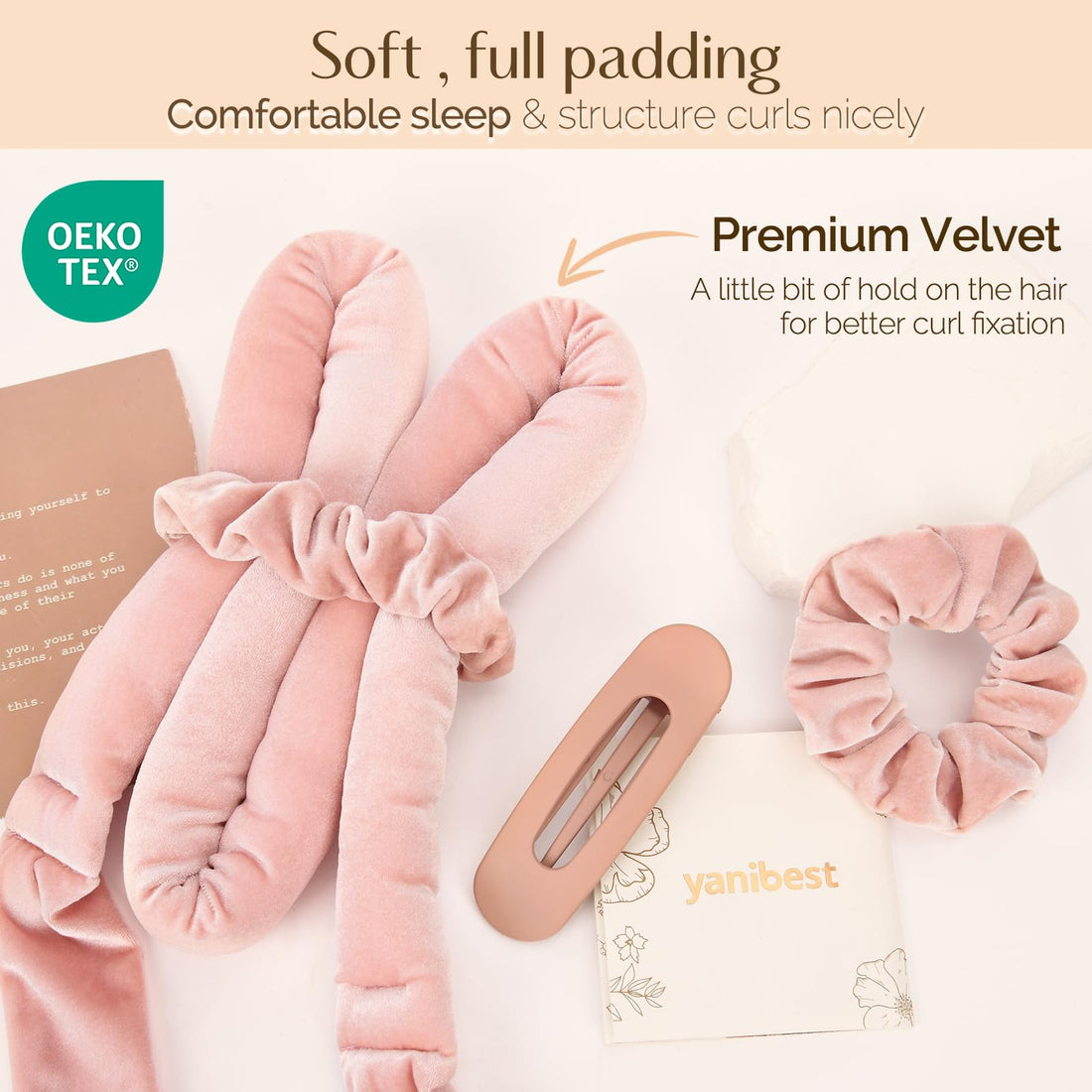 Yanibest Heatless Hair Curler, No Heat Hair Curlers to Sleep in, Super Soft Ribbon Wrap for Long Hair, Overnight Heatless Curling Set with Scrunchies and Clip, for All Hair types