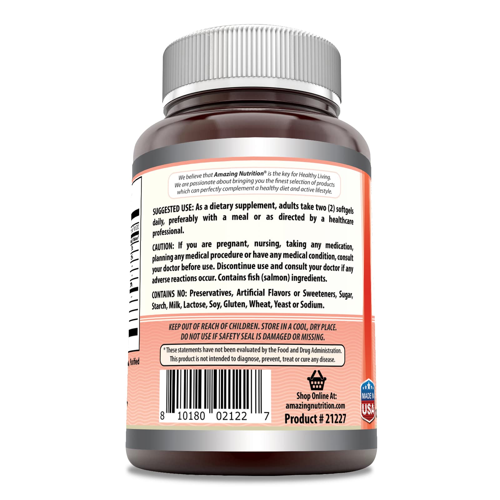 Amazing Omega Wild Alaskan Salmon Oil 2000mg Per Serving 180 Softgels Supplement