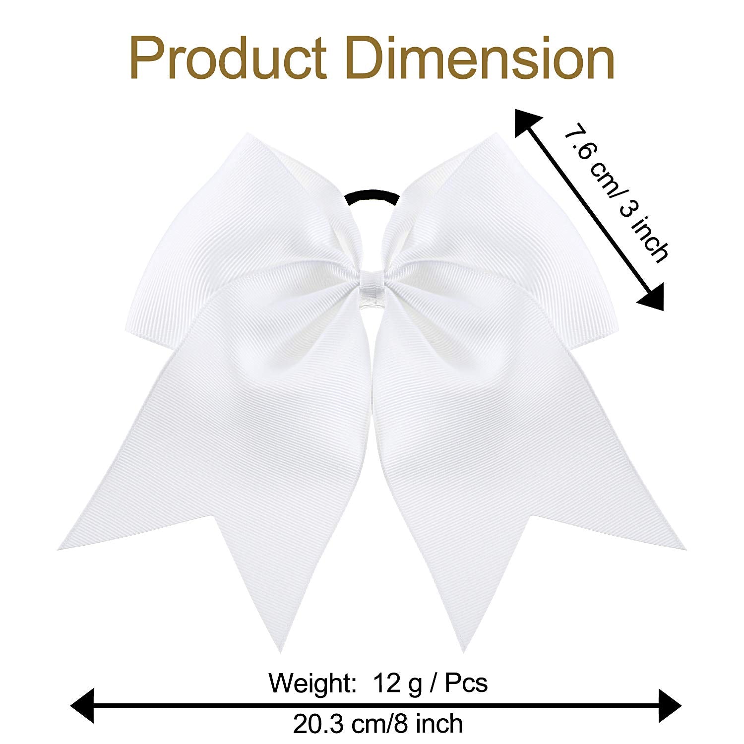 2 Packs Jumbo Cheerleading Bow 8 Inch Large Cheer Hair Bows with Ponytail Holder for Teen Girls Softball Outfit Uniform(White)