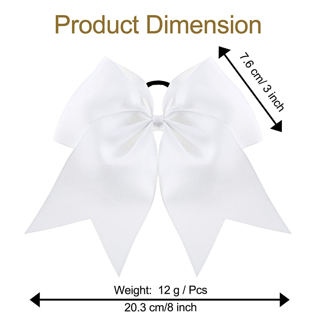 2 Packs Jumbo Cheerleading Bow 8 Inch Large Cheer Hair Bows with Ponytail Holder for Teen Girls Softball Outfit Uniform(White)