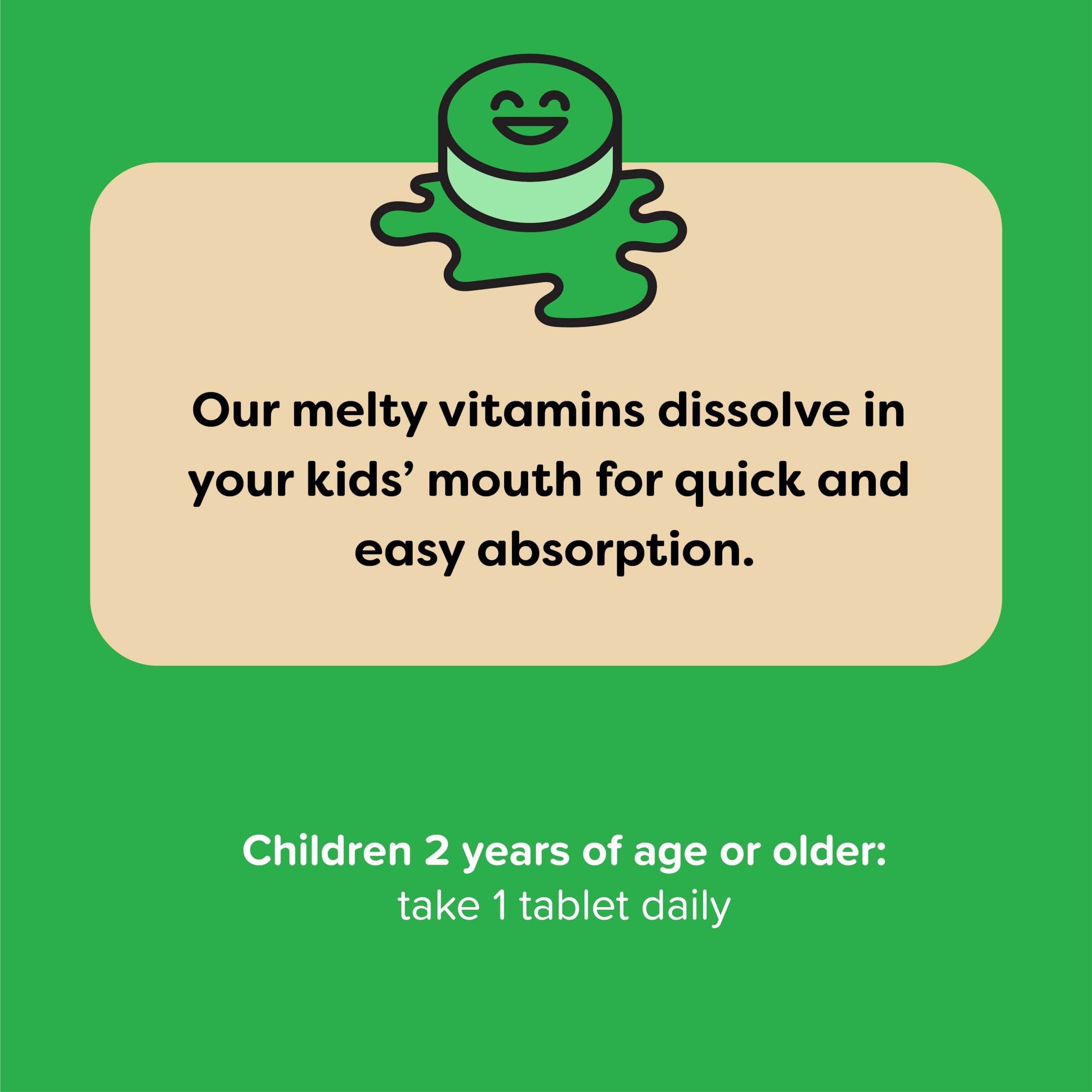 Renzo's Dynamite Vitamin D3 - Dissolving Kids Vitamin D3-60 Sugar-Free Melty Tabs, Lil’ Green Apple Flavored