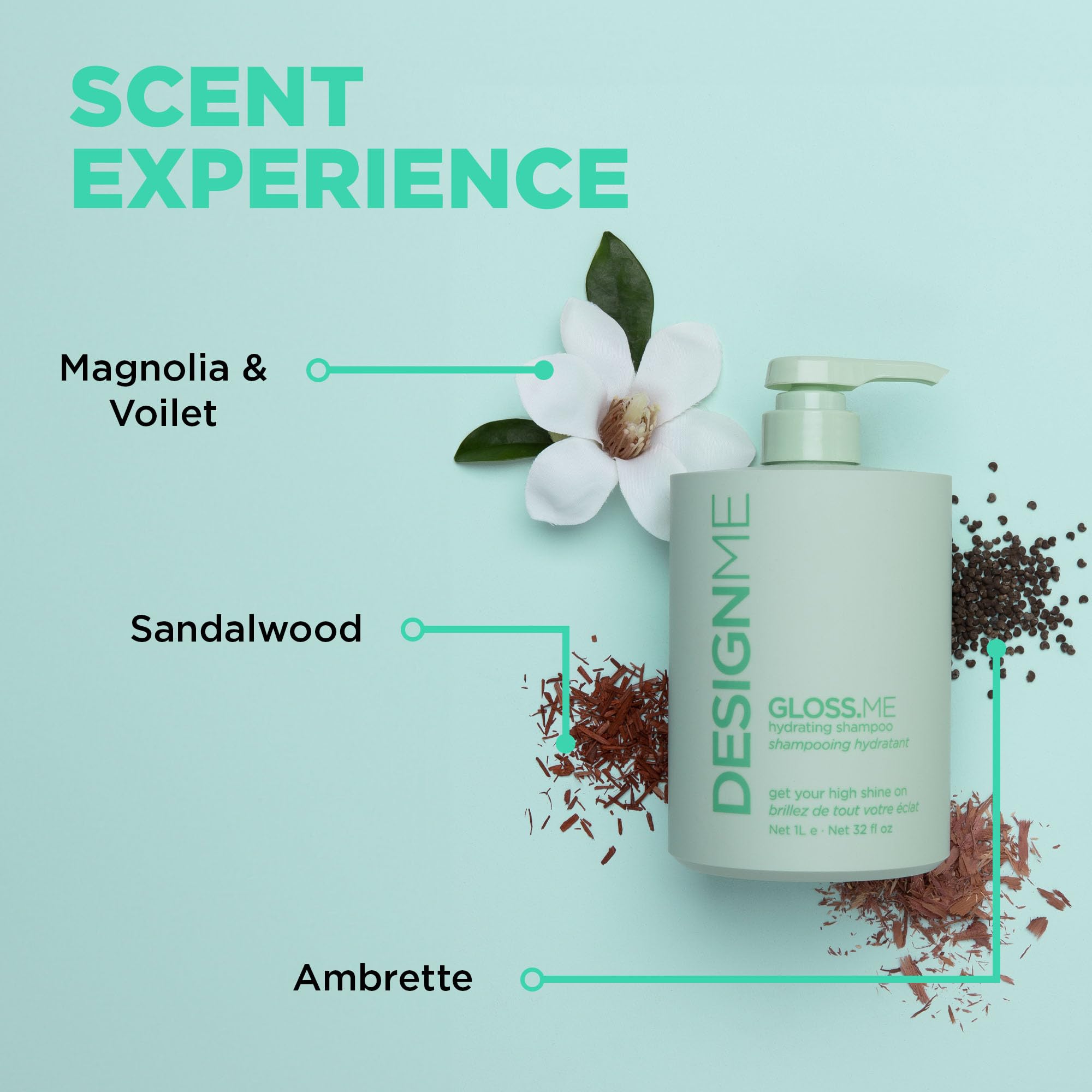 Design.Me GLOSS.ME Hydrating Shampoo | With Hemp & Argan Oil | Adds Softness & Shine | Straight, Wavy, or Curly Hair Shampoo | Sulfate-Free & Color-Safe Moisturizing Shampoo for Dry Hair, 32 Fl Oz