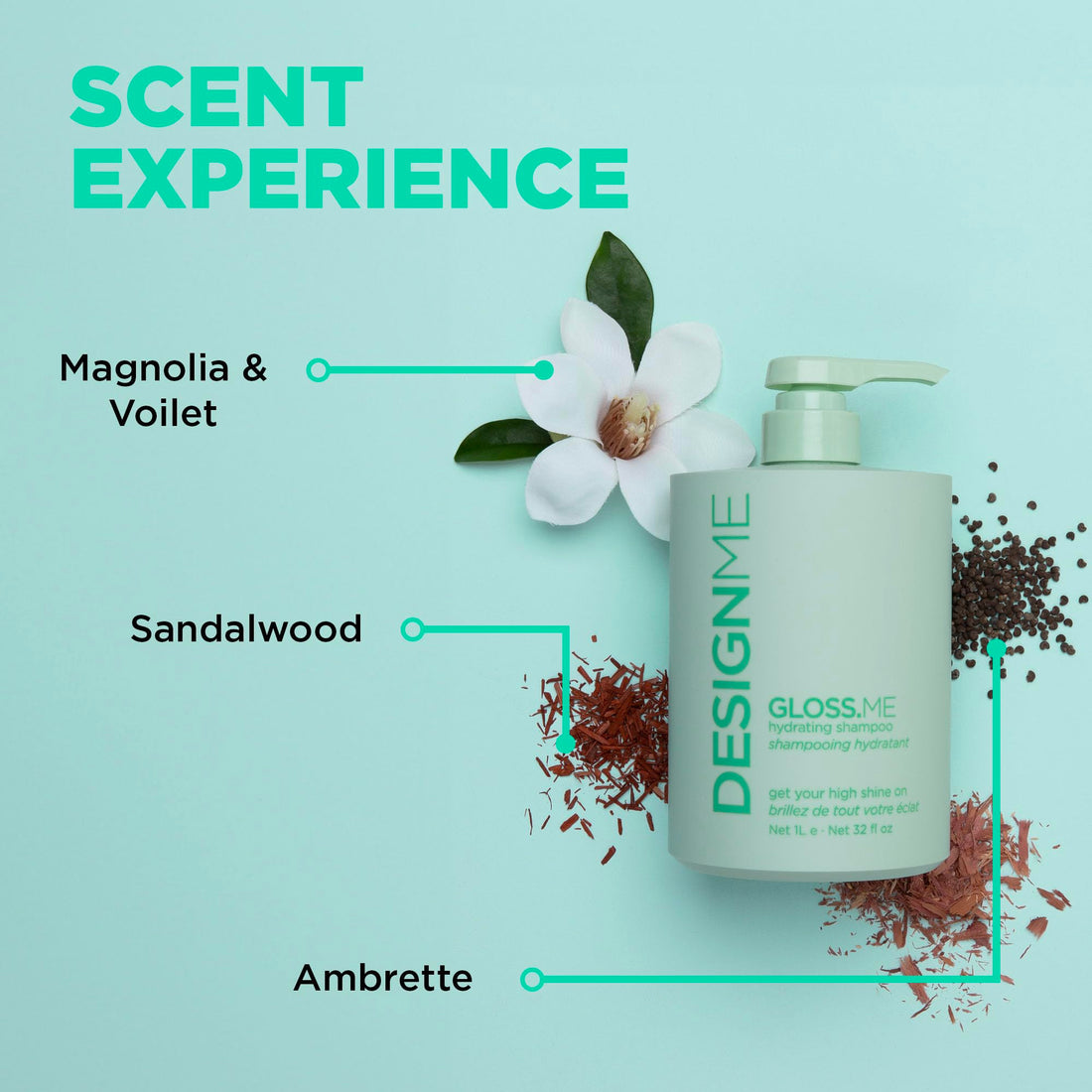 Design.Me GLOSS.ME Hydrating Shampoo | With Hemp & Argan Oil | Adds Softness & Shine | Straight, Wavy, or Curly Hair Shampoo | Sulfate-Free & Color-Safe Moisturizing Shampoo for Dry Hair, 32 Fl Oz