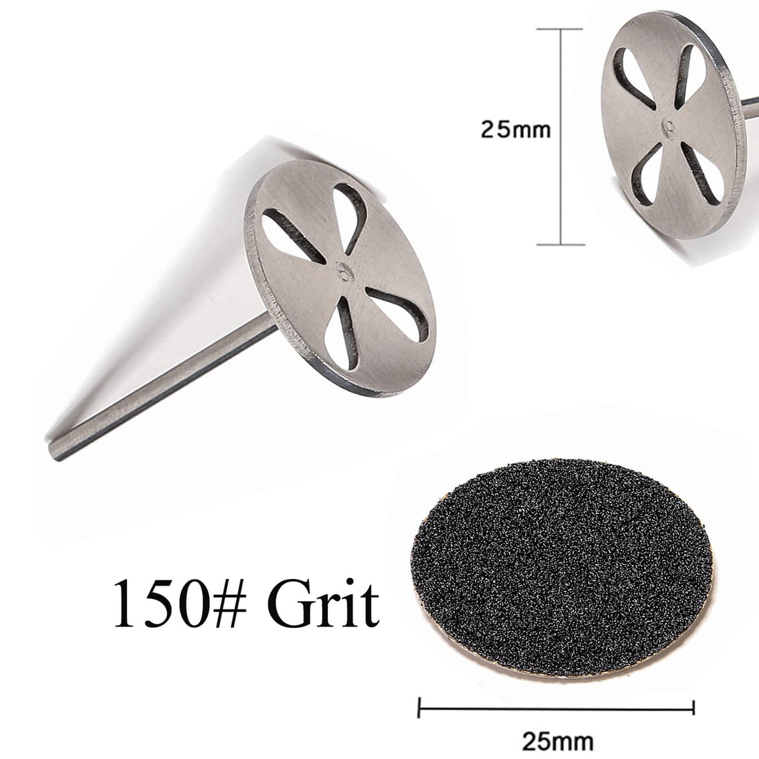100pcs Sandpaper Disc and 1pcs Metal Bit, 3/32 Shank Replaceable Pedicure Sanding Disc Bit for Dead Skin Callus Removal Electric Foot File Tools (150#(Medium))
