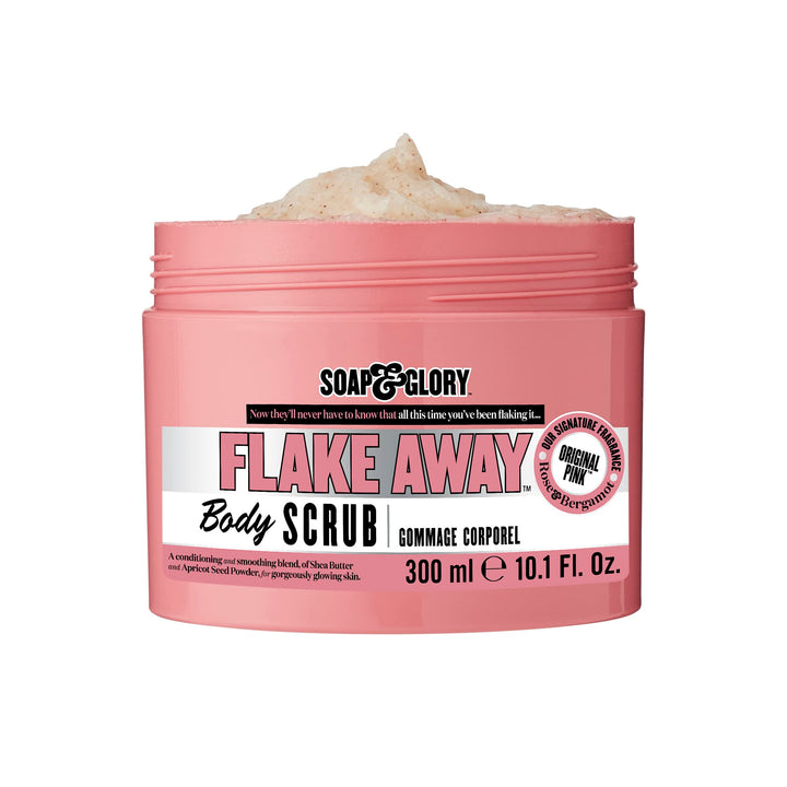 Soap & Glory Original Pink Flake Away Exfoliating Body Scrub - Smoothing & Buffing Vegan Body Scrub - Floral Scented Body Polish with Shea Butter, Sea Salt & Sweet Almond Oil (300ml)