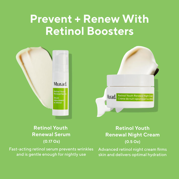 Murad Prevent + Renew w/Retinol - 2-Piece Trial Set ($44 Value) - Retinol Night Regimen for Wrinkles - Retinol Serum 0.17Fl Oz, Retinol Night Cream 0.5Fl Oz