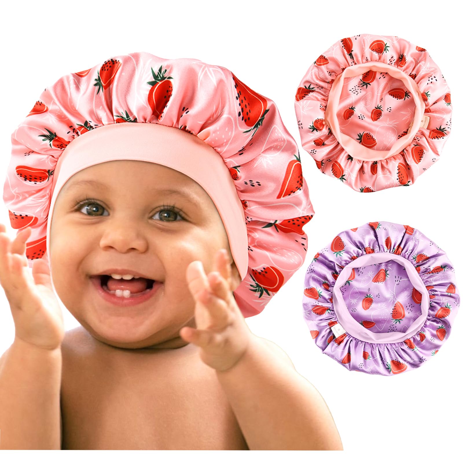 YANIBEST 2 Pcs Baby Satin Bonnet for Sleeping Kids Double Layer Sleeping Caps for Toddler Silk Bonnet Elastic Wide Band