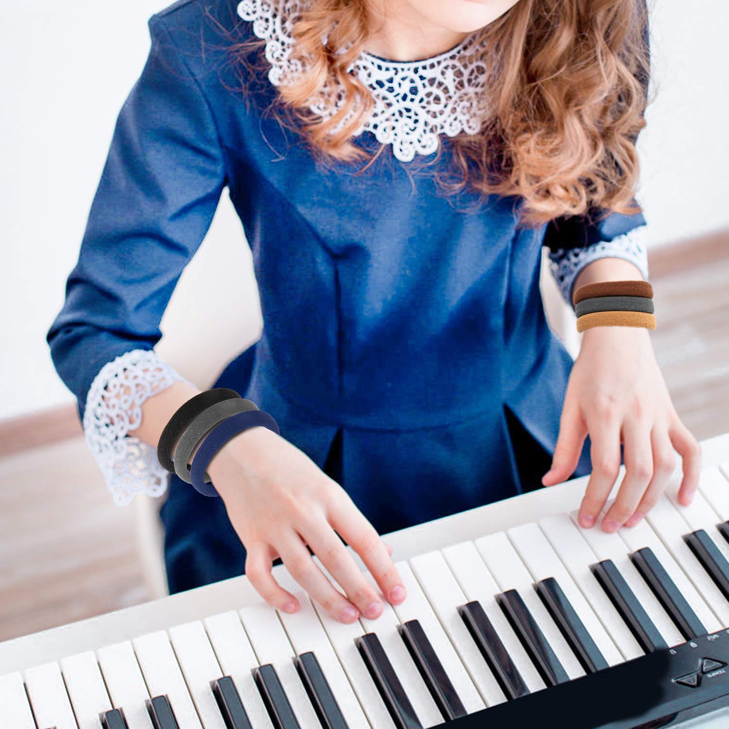 50PCS Black Hair Ties for Women, Cotton Seamless Hair Bands, Elastic Ponytail Holders, No Damage for Thick Hair, 2 Inch in Diameter, by Qarwayoc