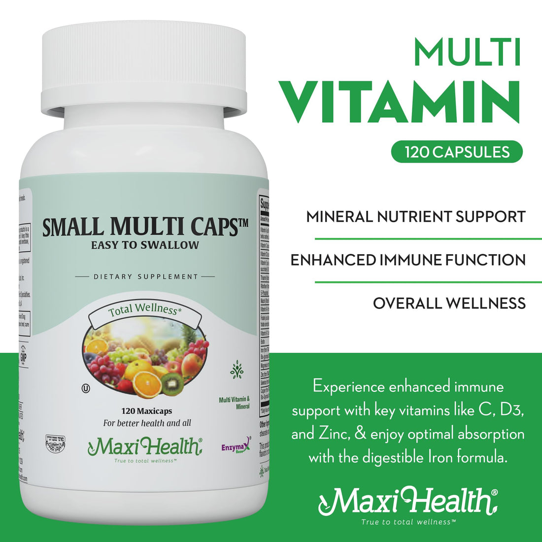 Maxi Health - Multivitamin for Women & Men - Daily Mens & Womens Vitamins with 30 Nutrients Including Iron, Zinc, Probiotics, Immune Support Vitamins & More - Easy to Swallow Maxicaps, 120 Capsules