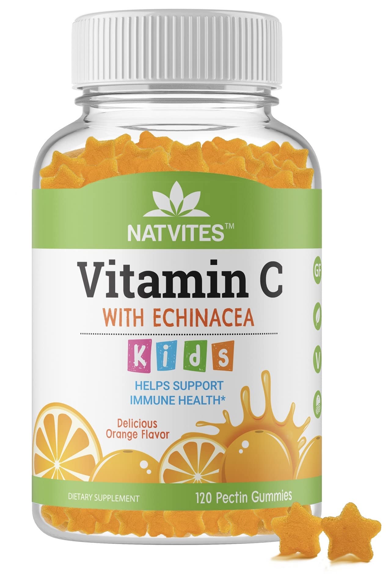 Natvites Kids Vitamin C Gummies – 120 Count of Tasty Immune Support Supplement for Kids, Toddlers, and Teens. Vitamin C Gummy Orange Flavored, Non-GMO, Gluten-Free, Vegan, Nut-Free, and Dairy-Free.