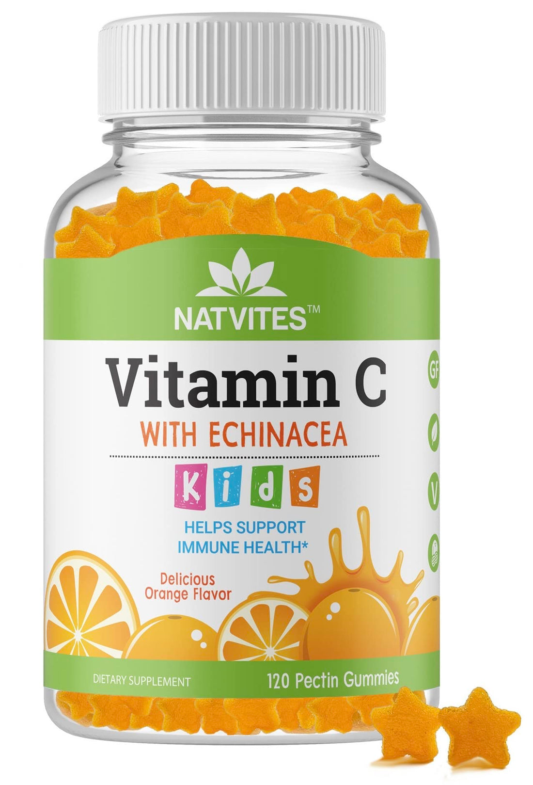 Natvites Kids Vitamin C Gummies – 120 Count of Tasty Immune Support Supplement for Kids, Toddlers, and Teens. Vitamin C Gummy Orange Flavored, Non-GMO, Gluten-Free, Vegan, Nut-Free, and Dairy-Free.