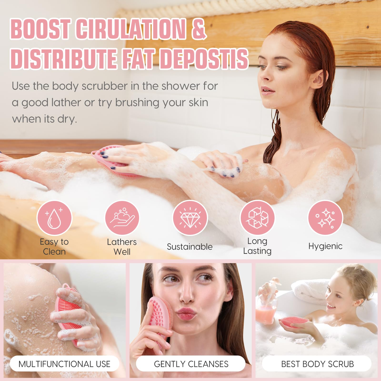 Silicone Body Scrubber - Exfoliating Body Scrubber for Men and Women, Soft Dual-Sided Shower Brush for Body Clean and Massage, Gentle Bath Brush Lathers Well for All Kinds of Skin