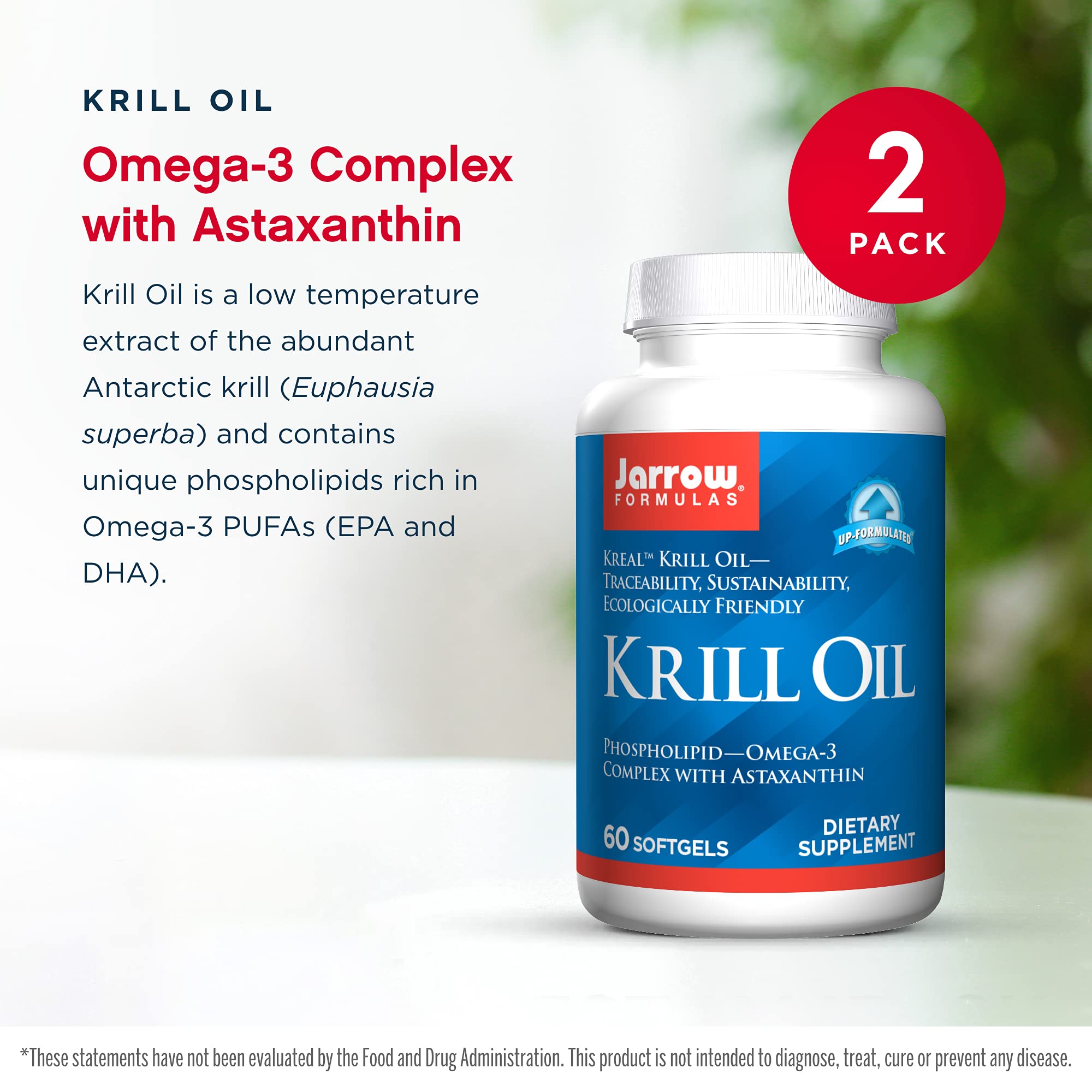 Jarrow Formulas Krill Oil - 60 Softgels - Phospholipid Omega-3 Complex with Astaxanthin - May Support Lipid Management, Brain Function & Metabolism - 30 Servings