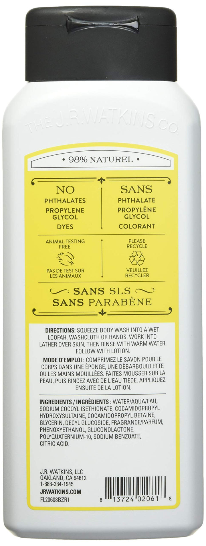 J.R.Watkins Daily Moisturizing Lemon Cream Body Wash, 18Oz. Per Bottle