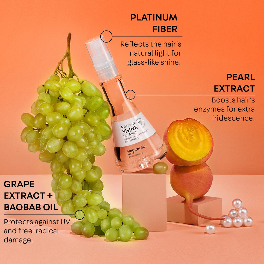 NatureLab. Tokyo Perfect Shine Oil Mist increases luminescence in dull, drab hair: Lightweight shine spray, cruelty free, heat and color protection- 4.0 fl oz.