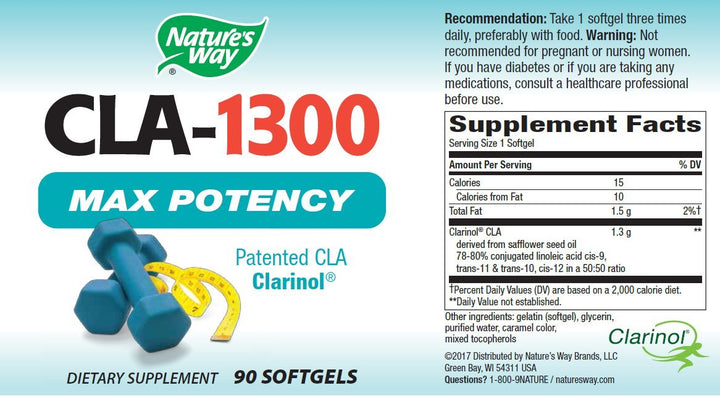 Nature's Way CLA from Safflower Seed Oil, Max Potency, 90 Softgels