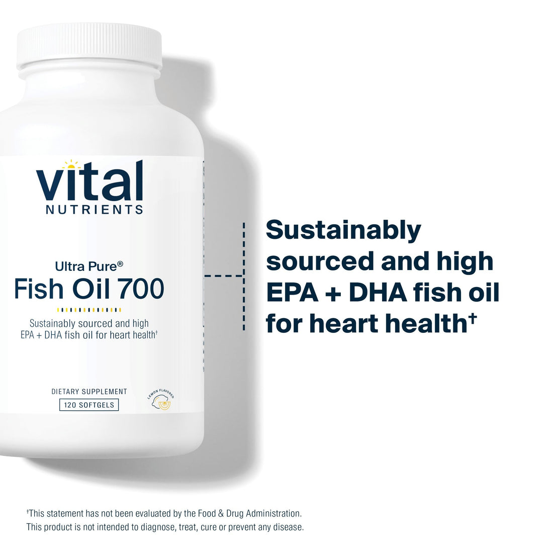Vital Nutrients Ultra Pure® Fish Oil 700 | Supports Heart, Brain, and Joint Health* | Sustainably Sourced High EPA & DHA Omega-3 Fatty Acid | Lemon Flavor | Gluten, Dairy & Soy Free | 120 Softgels