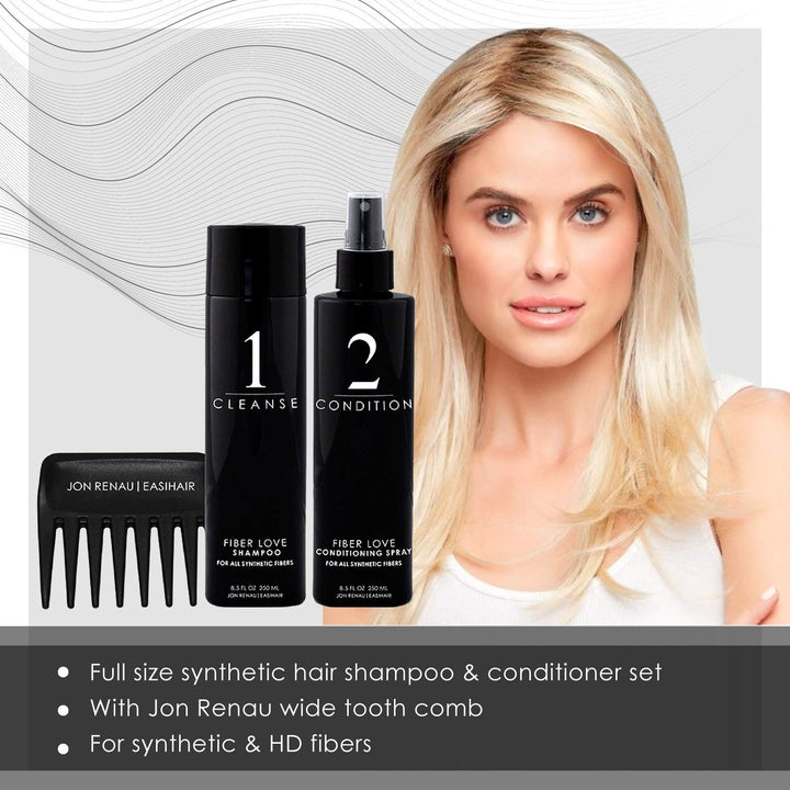 Jon Renau Synthetic Hair Shampoo & Conditioner - Shampoo & Conditioner Set With Wide Tooth Comb