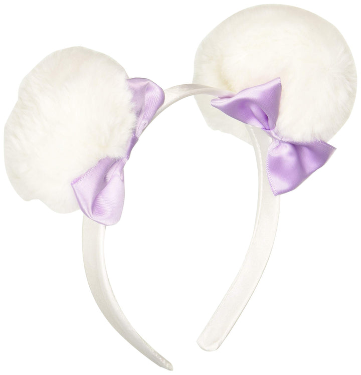 LOLSnow Angel Faux Fur 3 Pom with 2.5 Satin bow Headband 1/2 Thickness