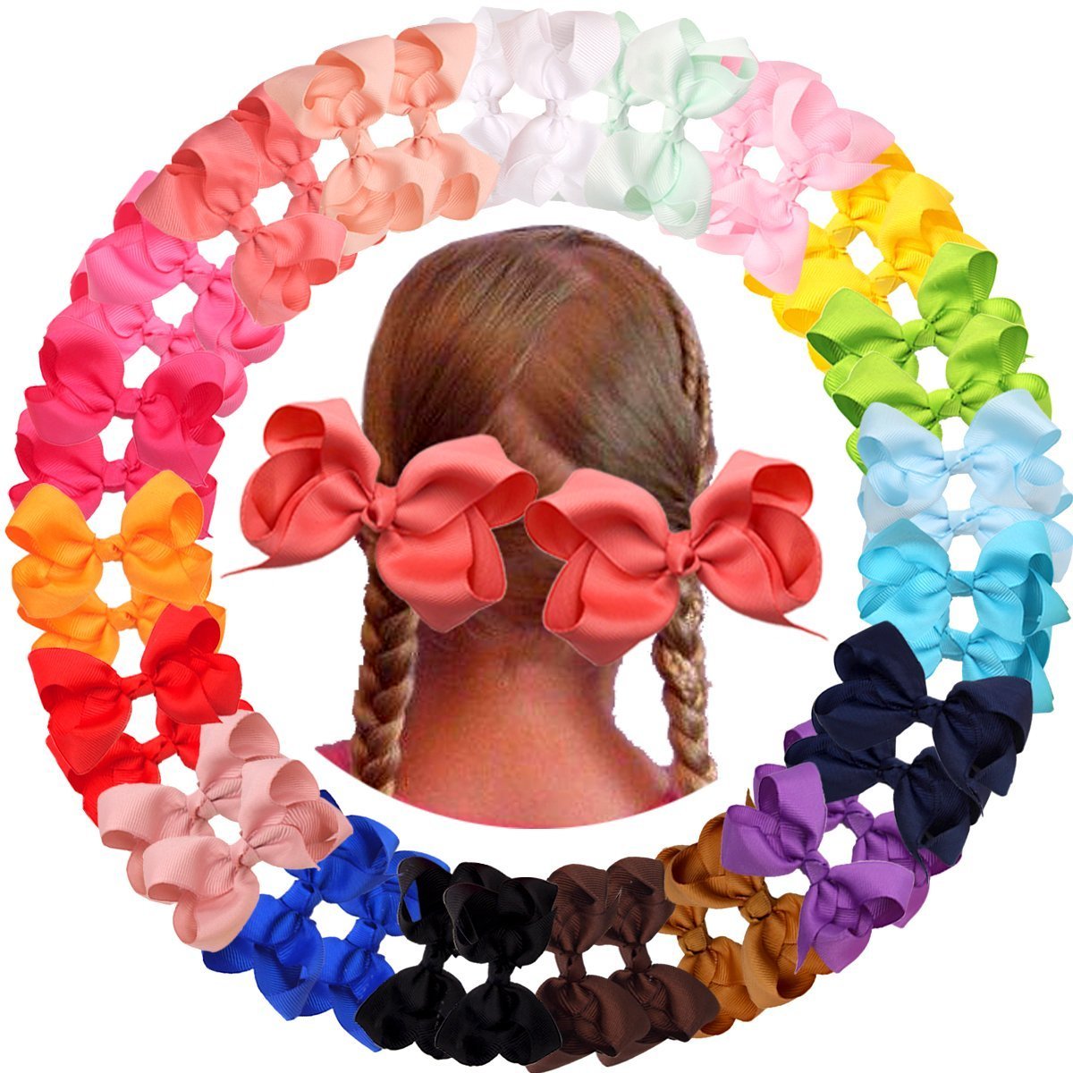 CÉLLOT 40PCS 4.5 Inch Hair Bows for Girls Grosgrain Ribbon Toddler Hair Accessories with Alligator Clips for Baby Girls Toddlers Kids in Pairs