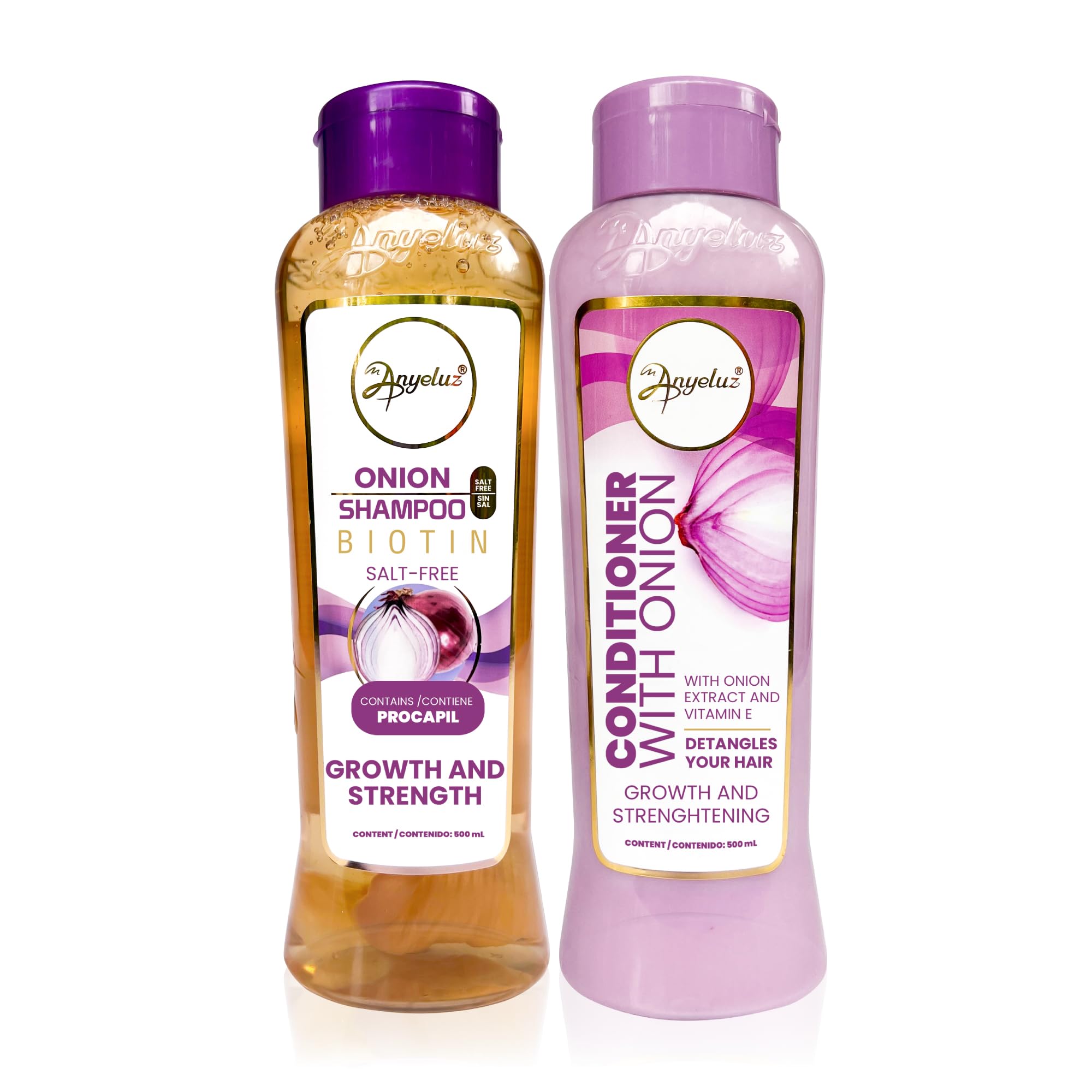 Anyeluz Onion Shampoo and Conditioner Set – Enriched with Onion Extract and Biotin, Cleanses and Reduces Oiliness, Strengthens and Revitalizes, Suitable for All Hair Types