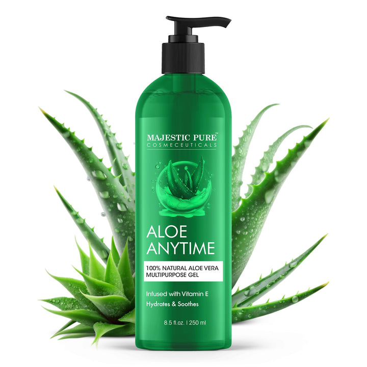 Majestic Pure Aloe Vera Gel for Face and Hair - with vitamin E, Soothes, Moisturizes, & Nourishes Skin & Hair, Soothes Sunburn | 8.5 Fl Oz