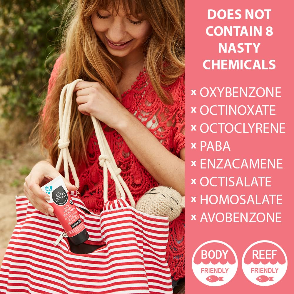 All Good Baby & Kids Sunscreen Lotion for Face & Body - UVA/UVB Broad Spectrum, SPF 30, Zinc Oxide, Coral Reef Friendly, Water Resistant - Zinc, Shea Butter, Coconut Oil, Aloe (3 oz)