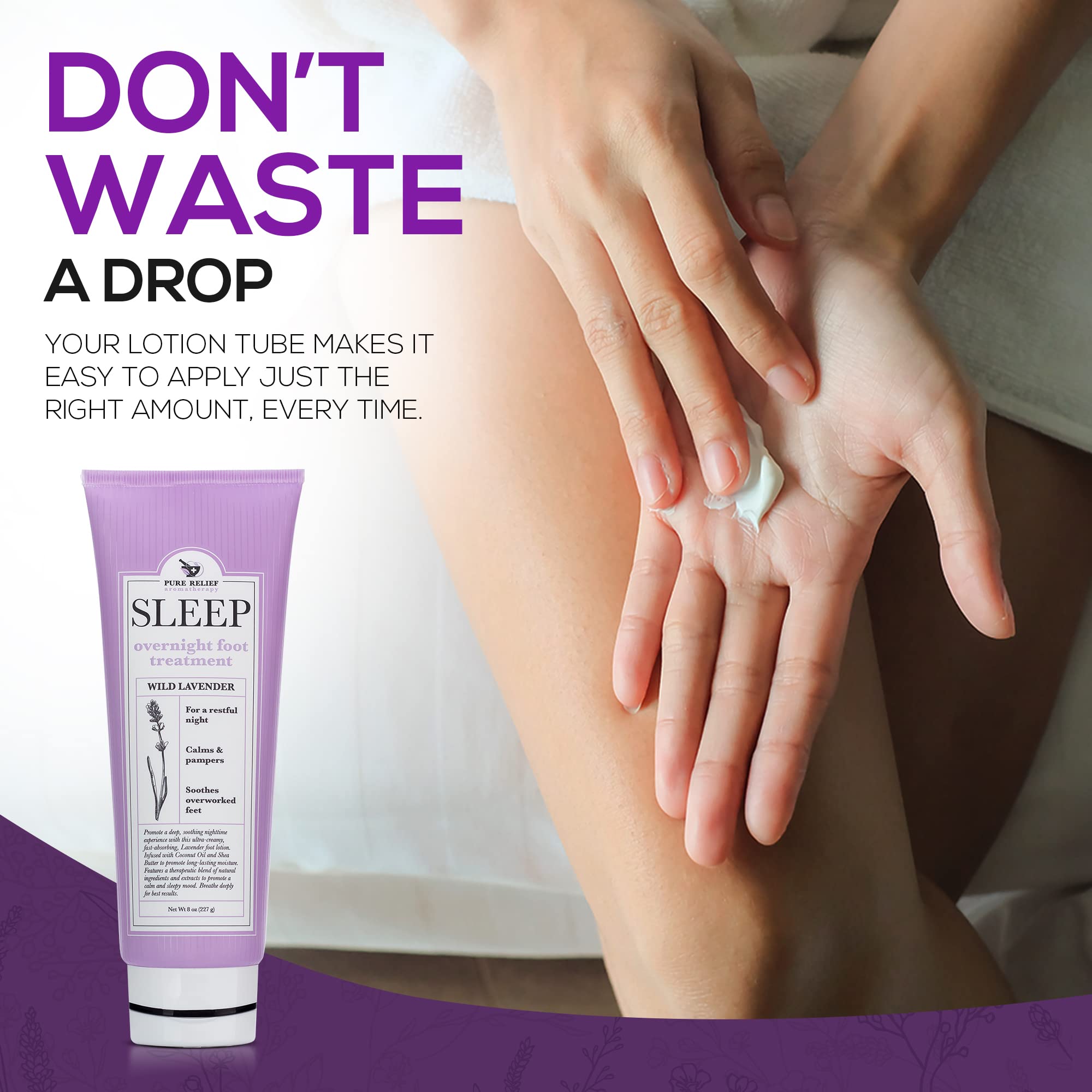 Pure Relief Relaxing Foot Lotion Moisturizer Cream For Dry Feet – Lavender Foot Care Cream W/Shea Butter, Aloe, & Coconut Oil – W/Soothing Scent, Pedicure Supplies, 8 Oz