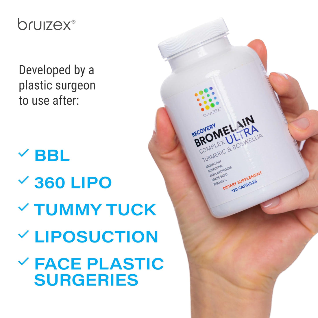Bruizex Ultra Bromelain and Quercetin Bruising Relief Supplement, 120 Capsules | Bruised Skin, Trauma Recovery and Swelling Surgery Supplements | Contains Bromelain, Quercetin, Turmeric and Boswellia