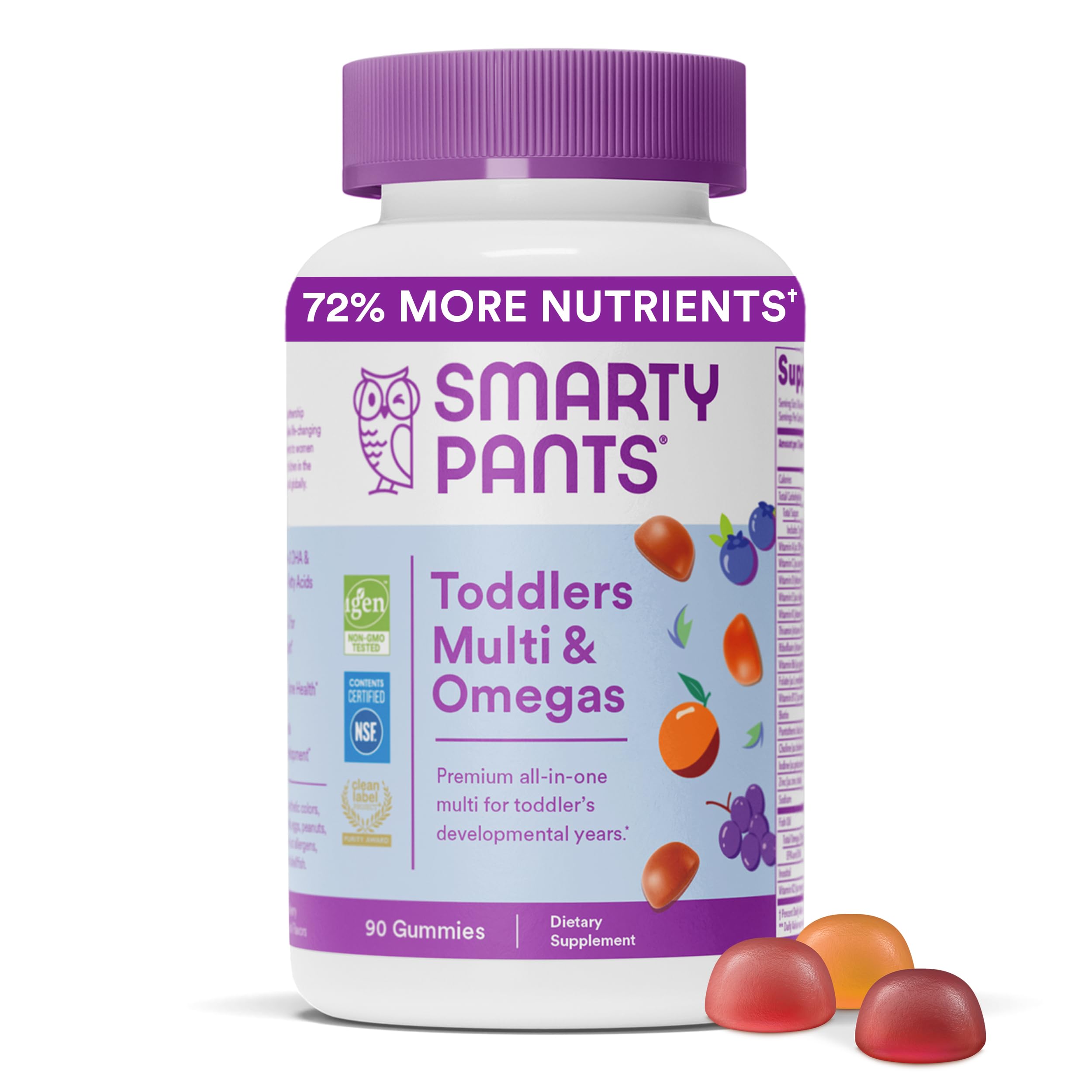 SmartyPants Toddler Daily Gummy Vitamins Complete: Multivitamin, Gluten Free, Omega-3 Fish Oil (EPA/DHA Fatty Acids), Vitamin D3, Vitamin B12, Iodine, Vitamin E, 90 Count (30 Day Supply)