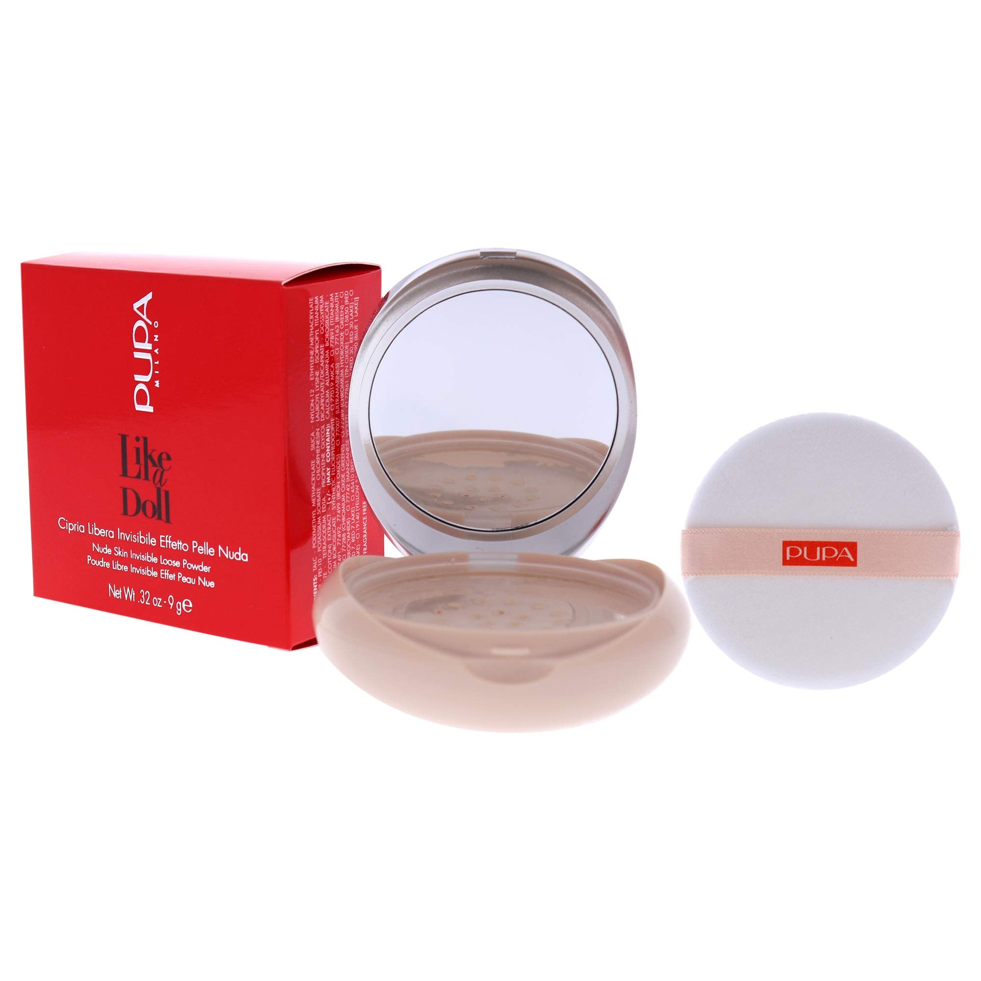 PUPA Milano Like A Doll Invisible Loose Powder - For a Radiant and Natural Look - Smooths Skin and Minimizes Blemishes - Perfectly Blends with Skin - 001 Light Beige - 0.32 Oz (I0111820)