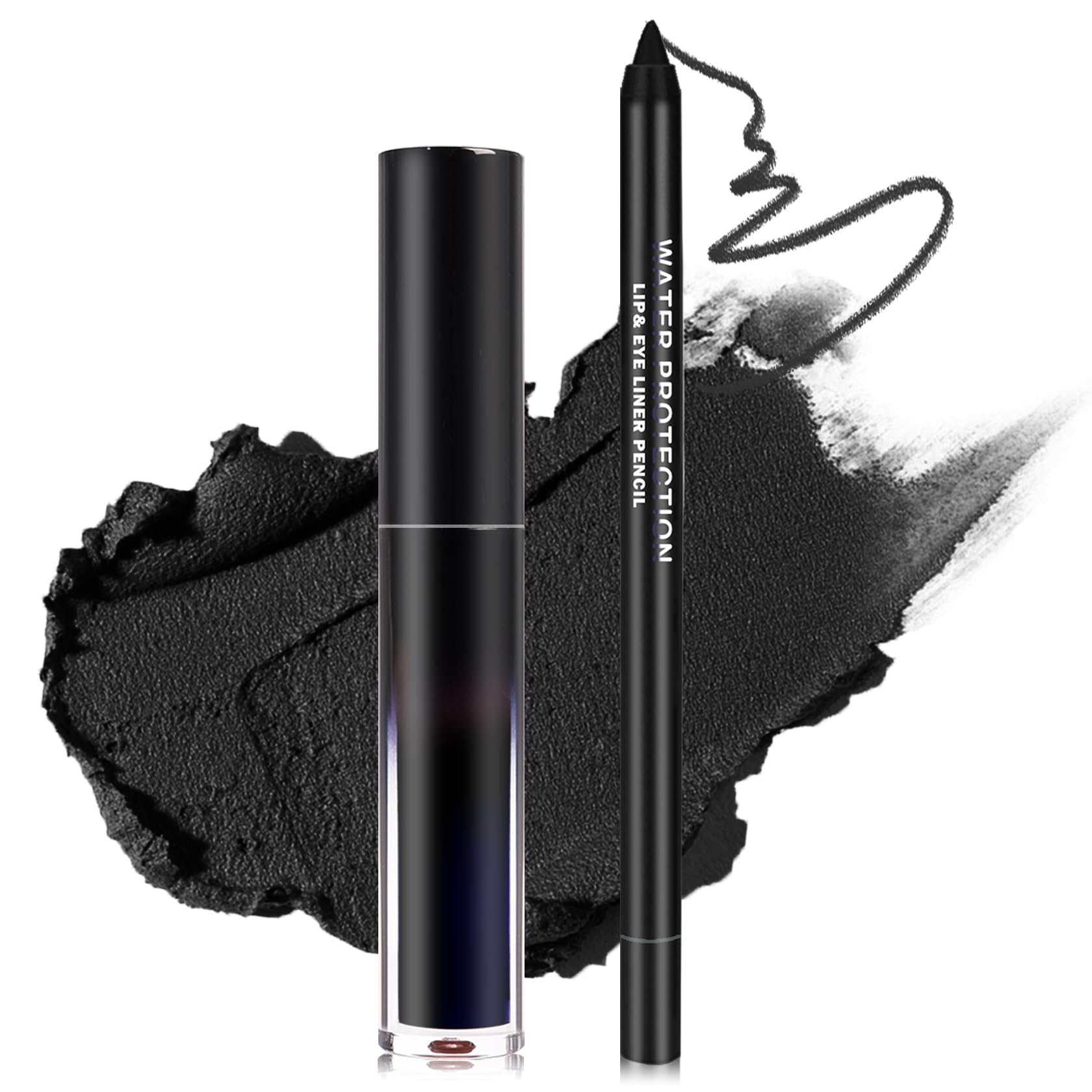 AOAZXBB Black Lipstick Black Lip Liner Set Matte Lipstick 2PCS Long Lasting Lip Stain and Lip Liner Set for Halloween Cosplay Goth Makeup