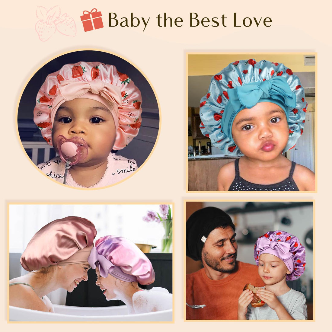 YANIBEST 2 PCS Toddler Bonnet Silk Satin Bonnet for Kids Sleeping Cap Curly Natural Hair Kids Bonnets for Girls Boys