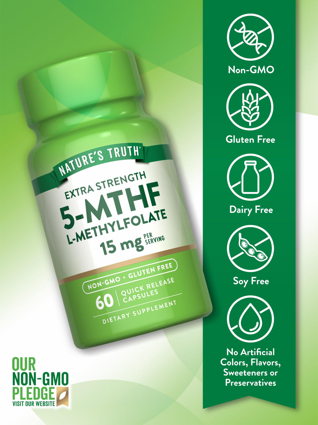 Nature's Truth L Methylfolate 15mg | 60 Capsules | Non-GMO & Gluten Free Supplement | Extra Strength