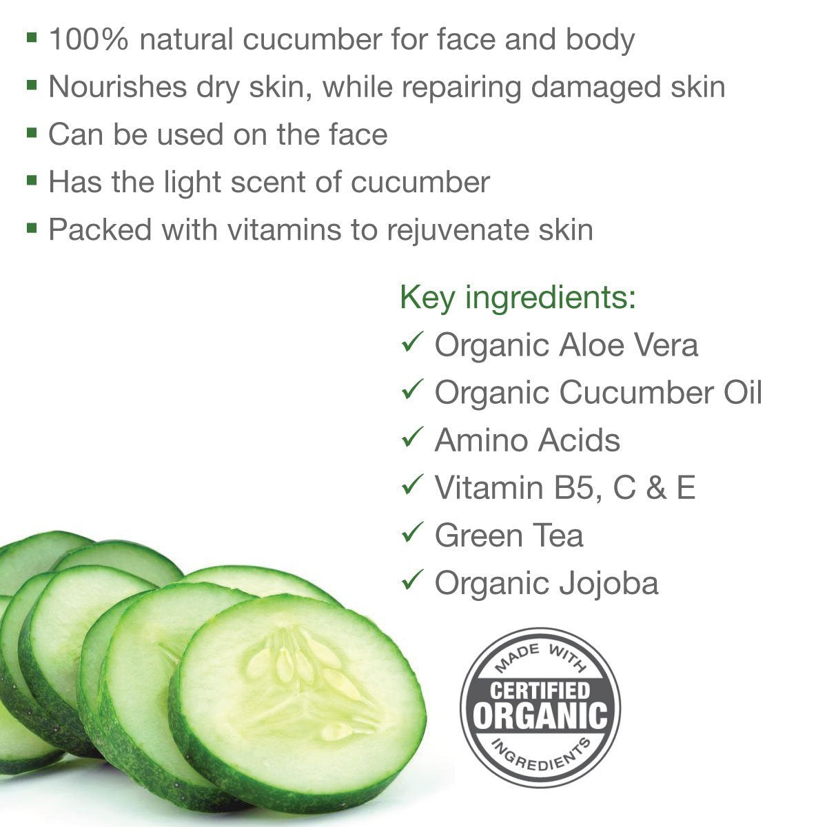 Made from Earth Cucumber Cooling Gel, Organic Cucumber, Vitamin C, and Aloe Vera