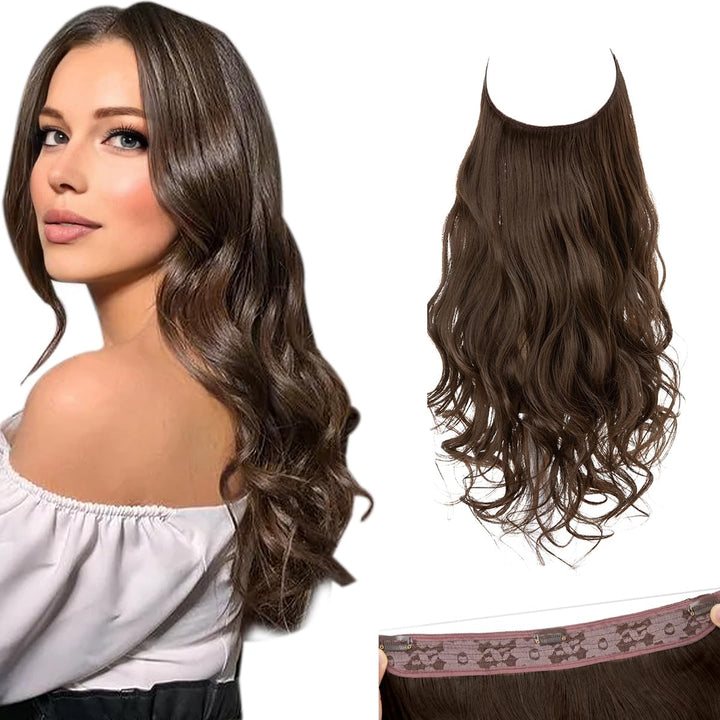 SARLA 14 16 18 4.3oz Synthetic Wavy Halo Hair Extension Natural Hairpieces No Clip No Glue No Tape M01 (18 wave,#8)