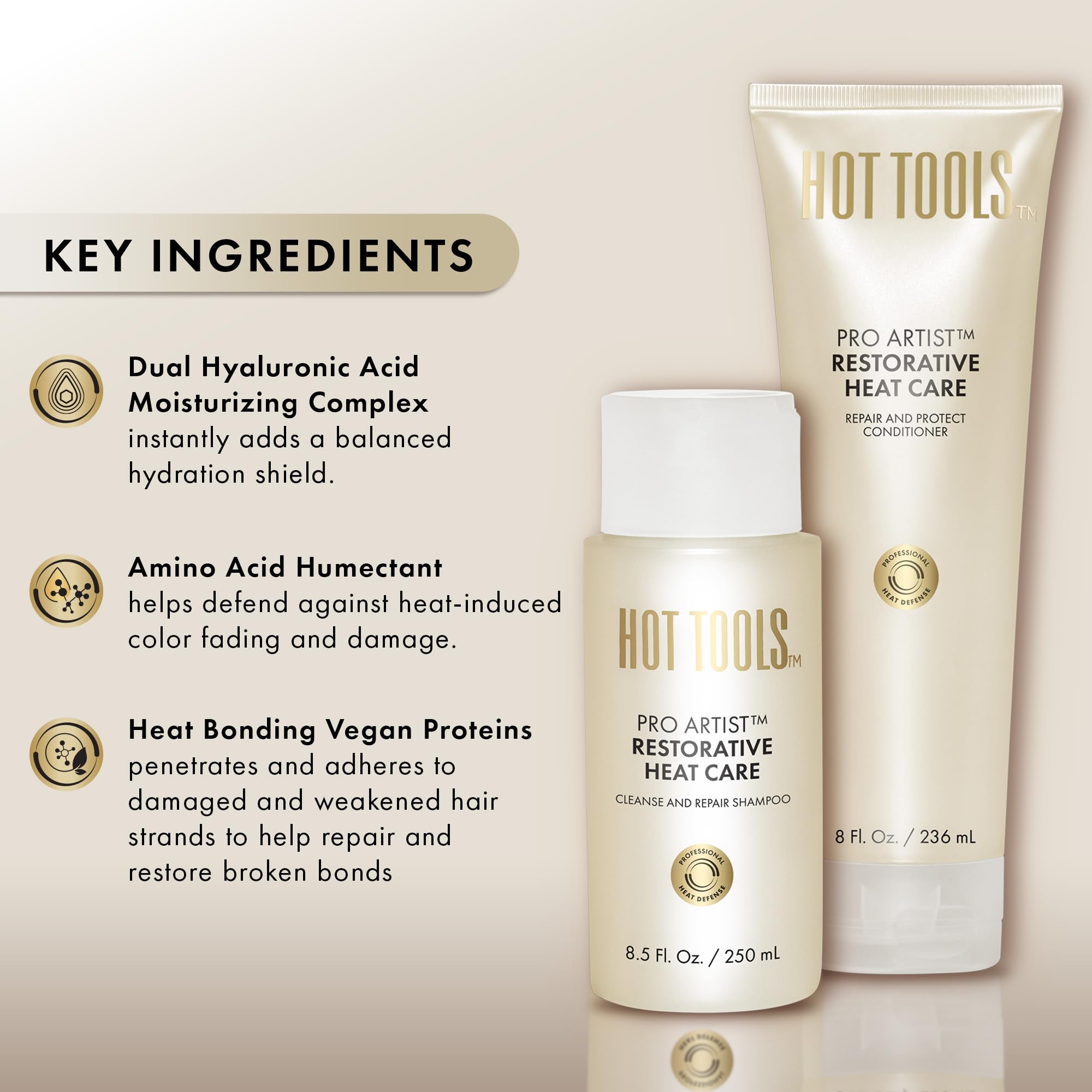 HOT TOOLS™ Pro Artist Heat Protection Shampoo and Conditioner Set | Cleanse, Repair and Strengthen Heat-Styled Hair