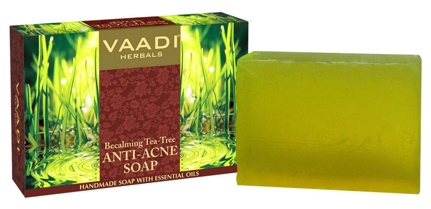 Vaadi Herbals Tea Tree Oil Bath Bar Soap with Clove Oil - Handmade Herbal Soap with 100% Pure Essential Oils - ALL Natural - Each 2.65 Ounces - Pack of 6 (16 Ounces)