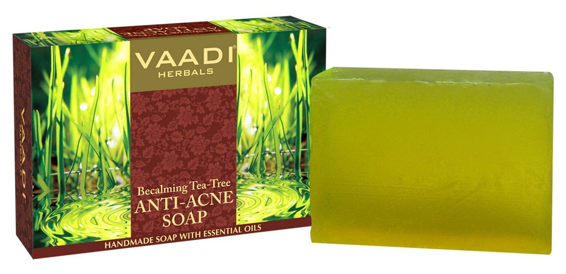 Vaadi Herbals Tea Tree Oil Bath Bar Soap with Clove Oil - Handmade Herbal Soap with 100% Pure Essential Oils - ALL Natural - Each 2.65 Ounces - Pack of 6 (16 Ounces)