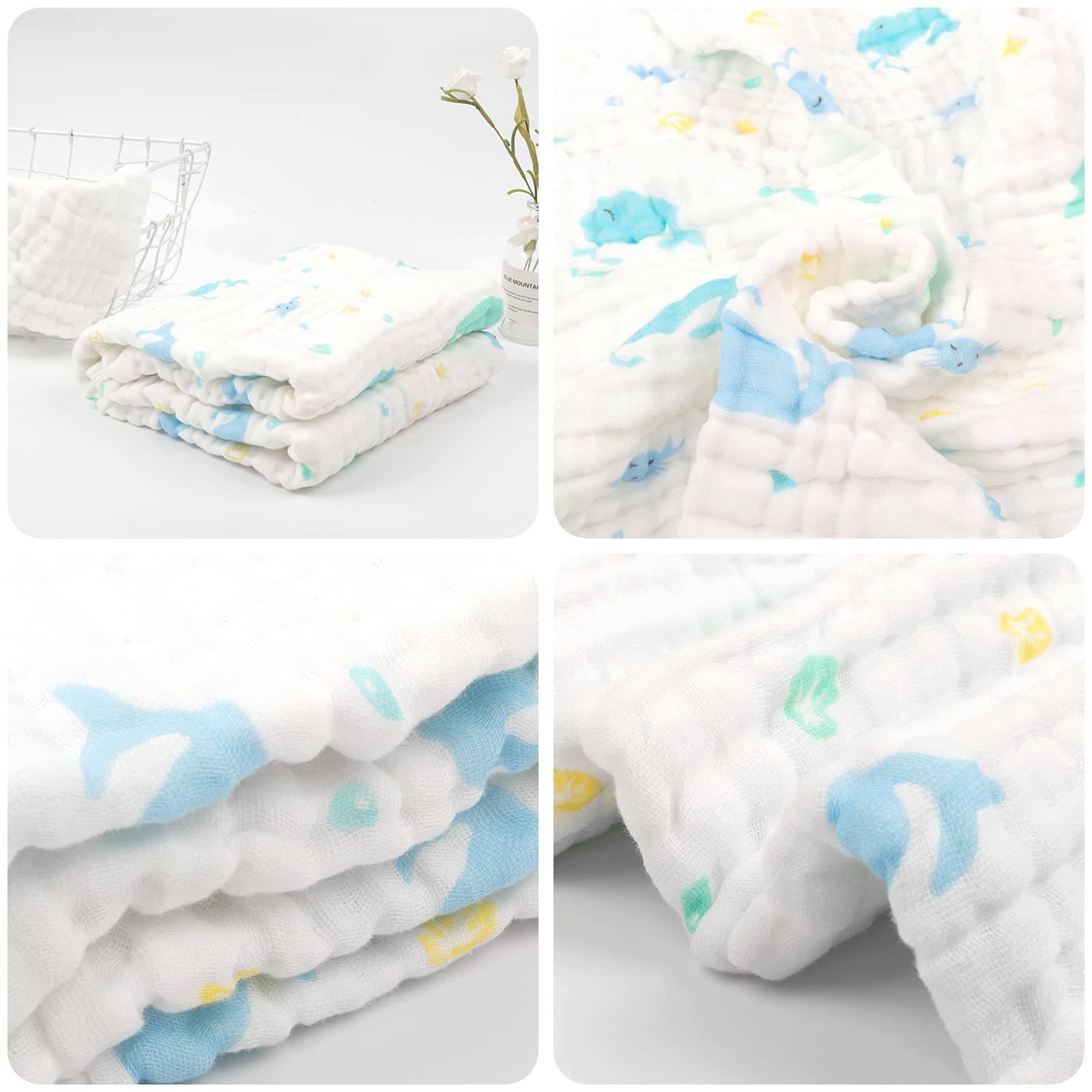 babygoal Baby Bath Towel 2 Pack, 100% Muslin Cotton Hooded Towel for Newborn,Toddler,Infant, Absorbent & Hypoallergenic Baby Gift for Boys Girls 35x35 T0405