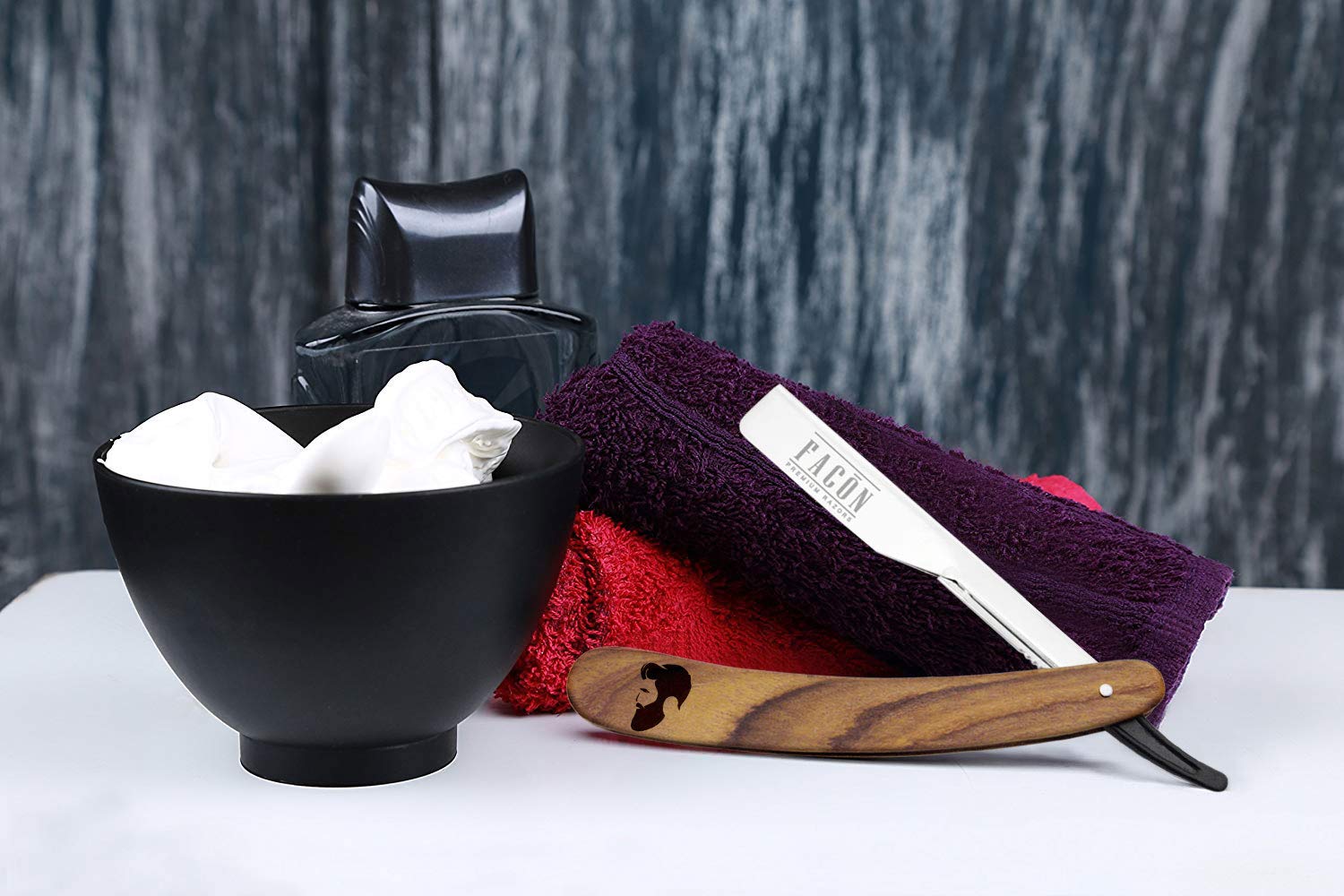 Facn Razors Professional Wooden Straight Edge Barber Razor with 5 DE Blades and Leather Case